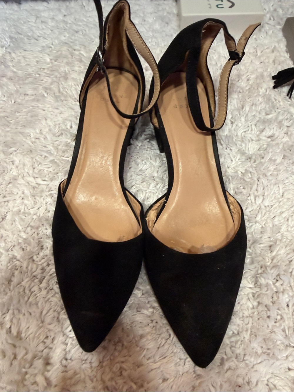 Classic Black Pointed Toe Ankle Strap Flats